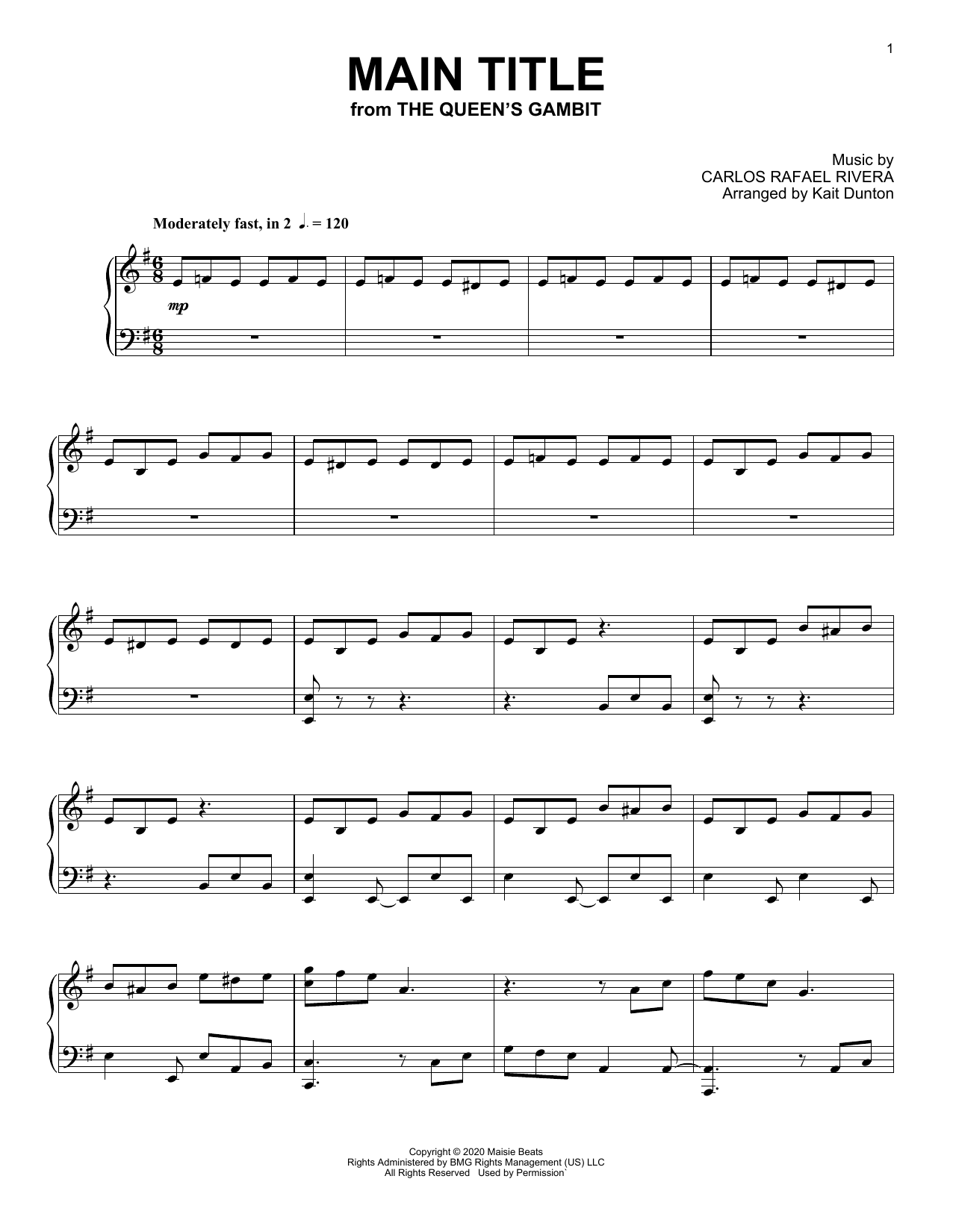 Carlos Rafael Rivera Main Title (from The Queen's Gambit) Sheet Music Notes & Chords for Piano Solo - Download or Print PDF