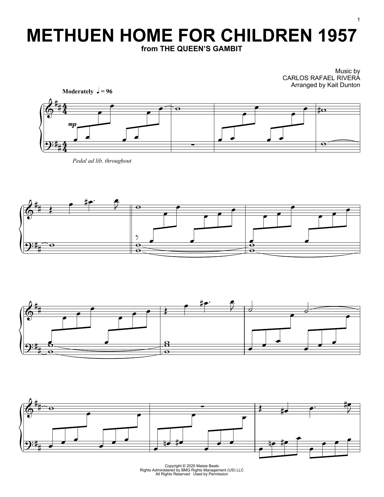 Carlos Rafael Rivera Methuen Home For Children 1957 (from The Queen's Gambit) Sheet Music Notes & Chords for Piano Solo - Download or Print PDF