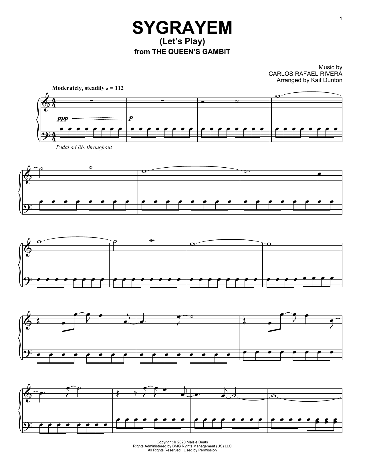 Carlos Rafael Rivera Sygrayem (Let's Play) (from The Queen's Gambit) Sheet Music Notes & Chords for Piano Solo - Download or Print PDF