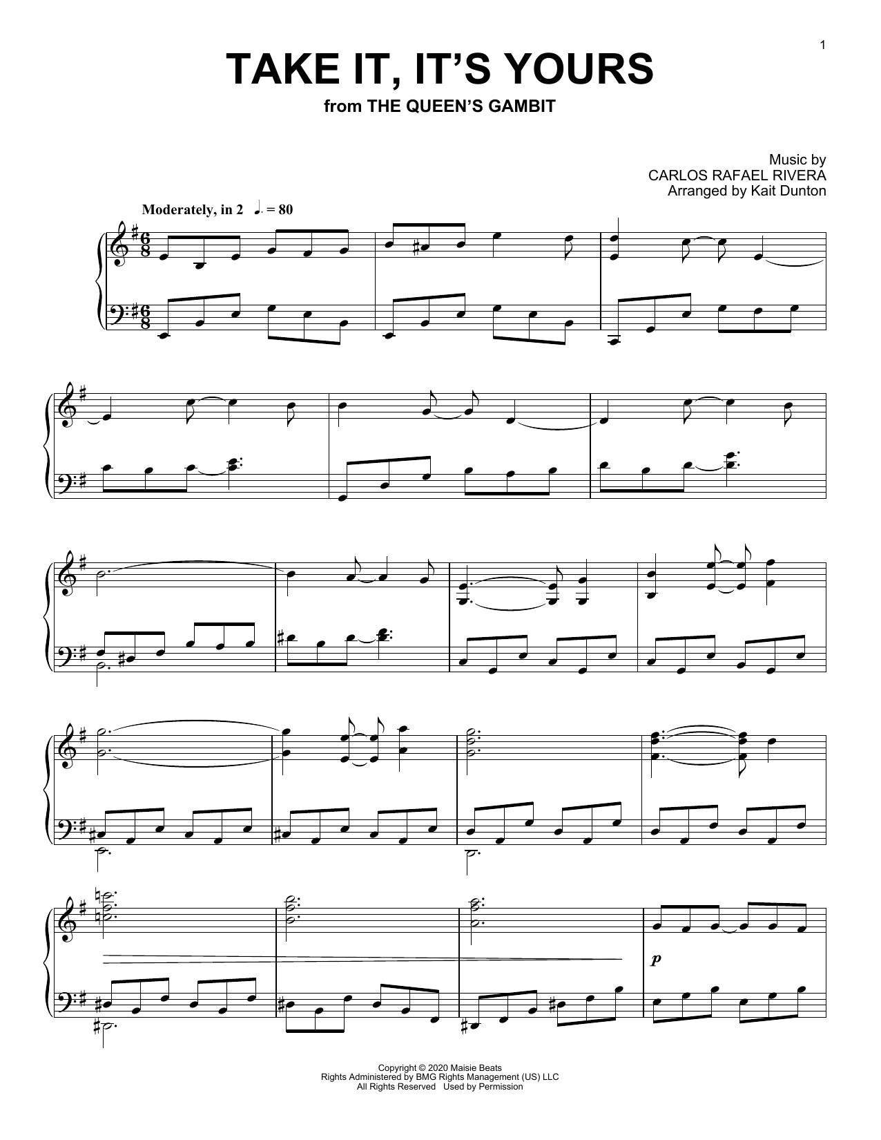 Carlos Rafael Rivera Take It, It's Yours (from The Queen's Gambit) Sheet Music Notes & Chords for Piano Solo - Download or Print PDF