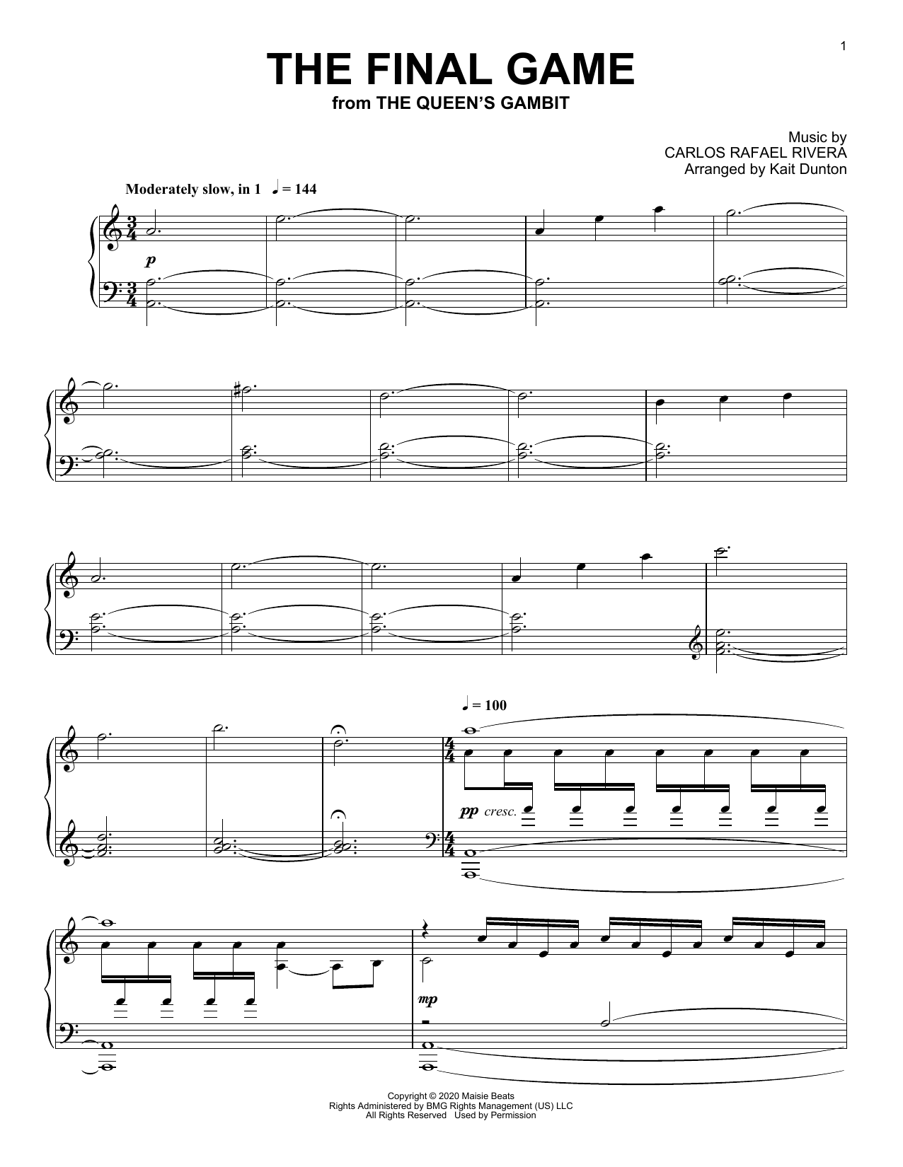 Carlos Rafael Rivera The Final Game (from The Queen's Gambit) Sheet Music Notes & Chords for Piano Solo - Download or Print PDF