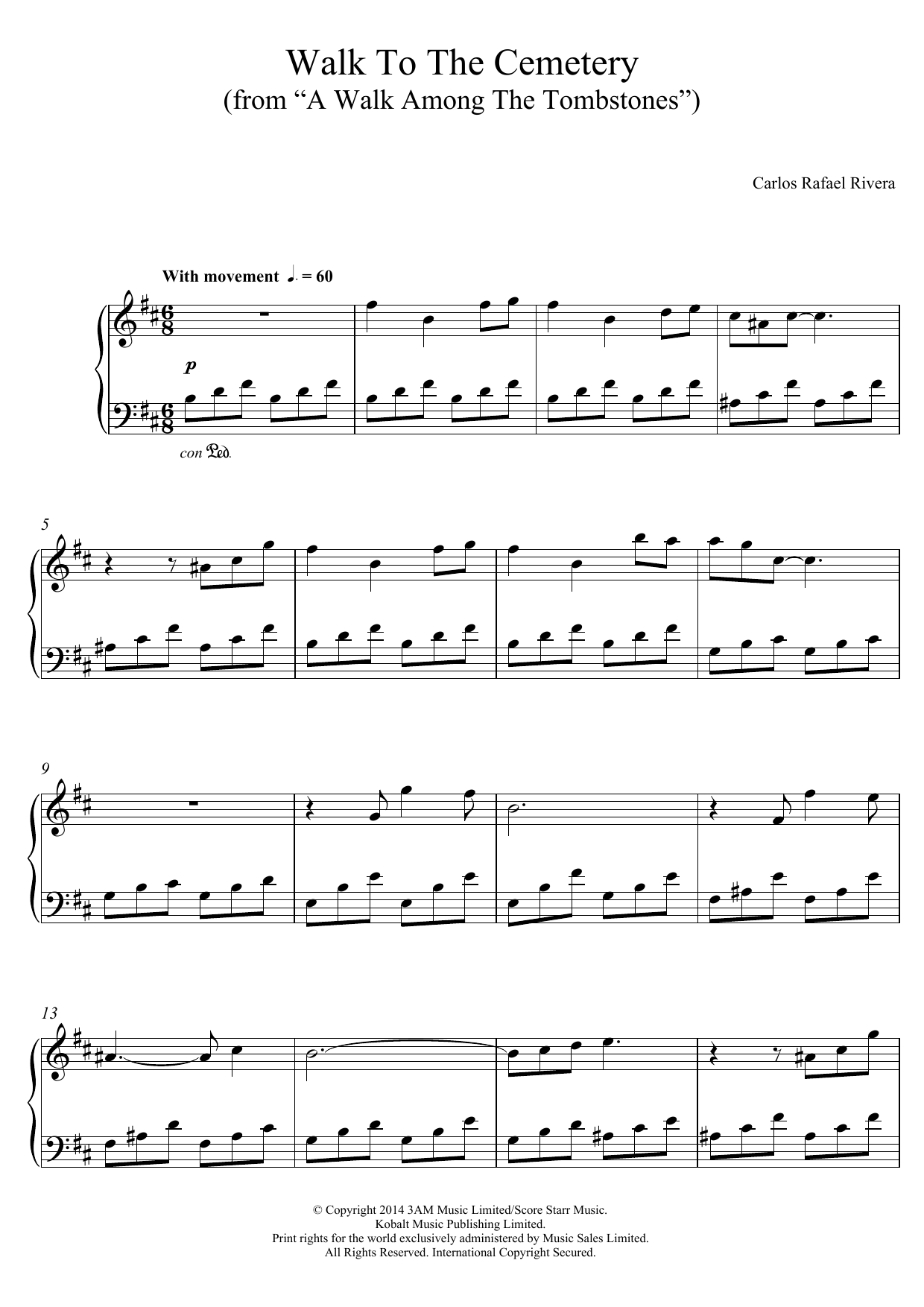 Carlos Rafael Rivera Walk To The Cemetery (from A Walk Among The Tombstones) Sheet Music Notes & Chords for Piano - Download or Print PDF