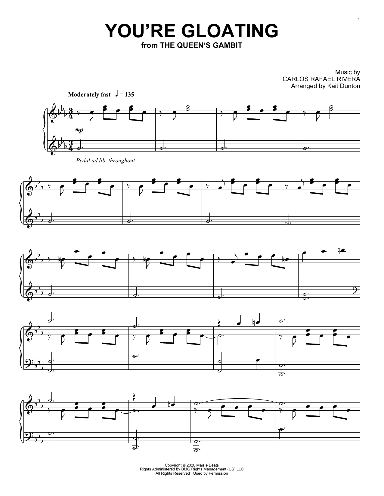 Carlos Rafael Rivera You're Gloating (from The Queen's Gambit) Sheet Music Notes & Chords for Piano Solo - Download or Print PDF