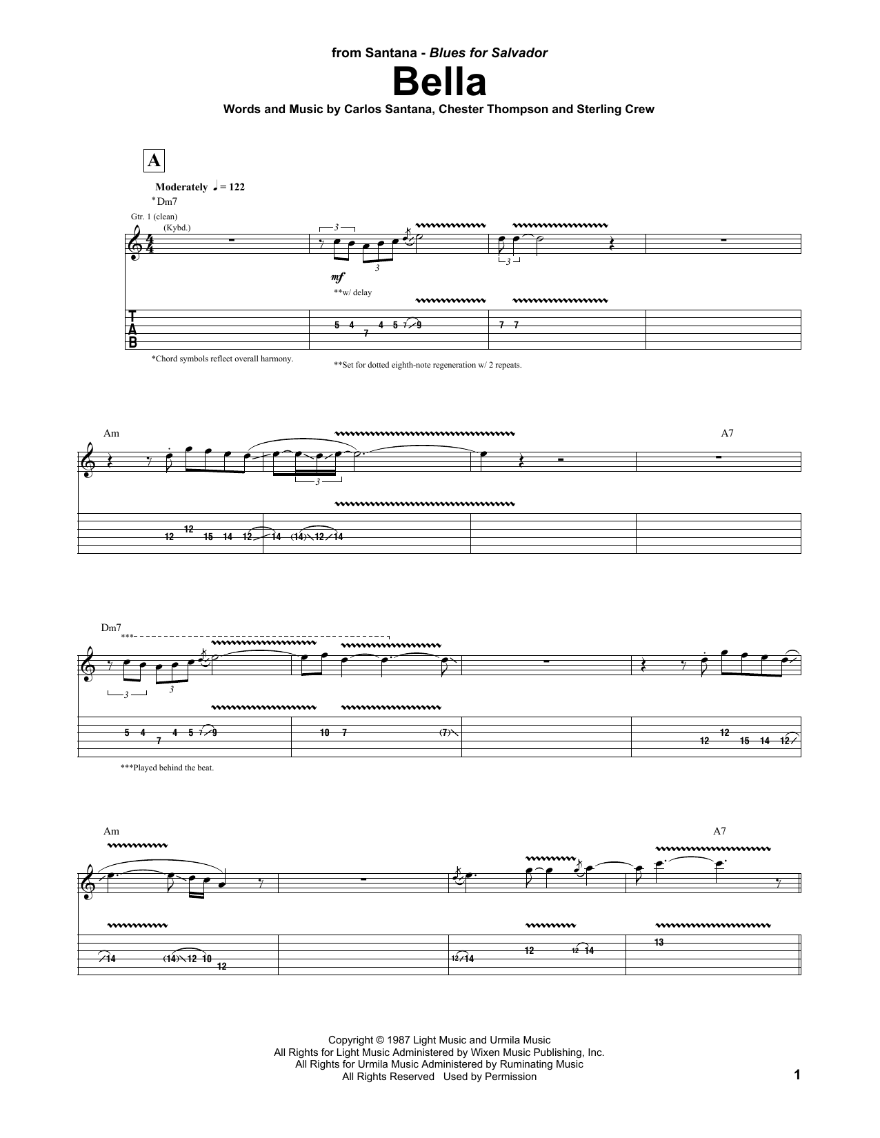 Carlos Santana Bella Sheet Music Notes & Chords for Guitar Tab - Download or Print PDF