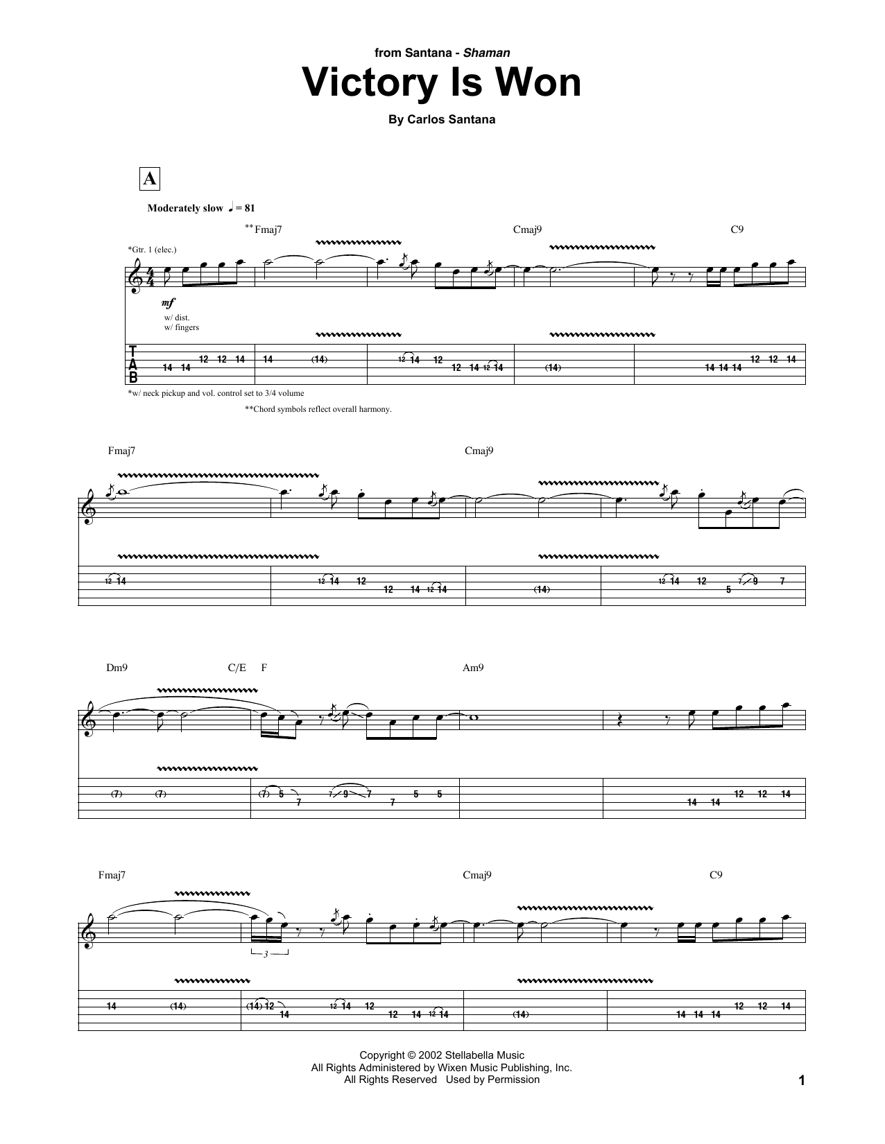 Carlos Santana Victory Is Won Sheet Music Notes & Chords for Guitar Tab - Download or Print PDF