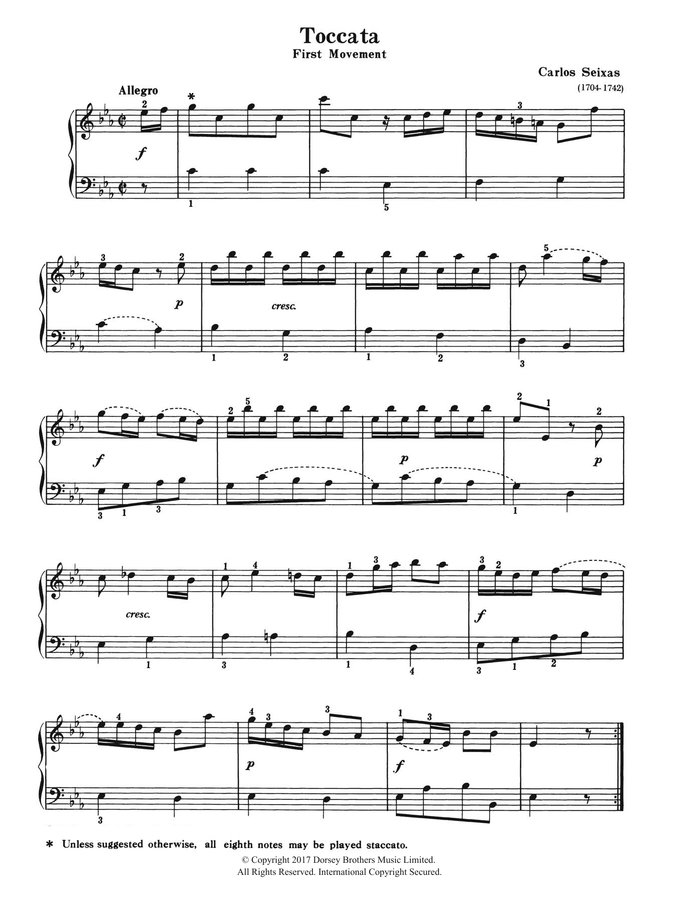 Carlos Seixas Toccata (First Movement) Sheet Music Notes & Chords for Piano - Download or Print PDF