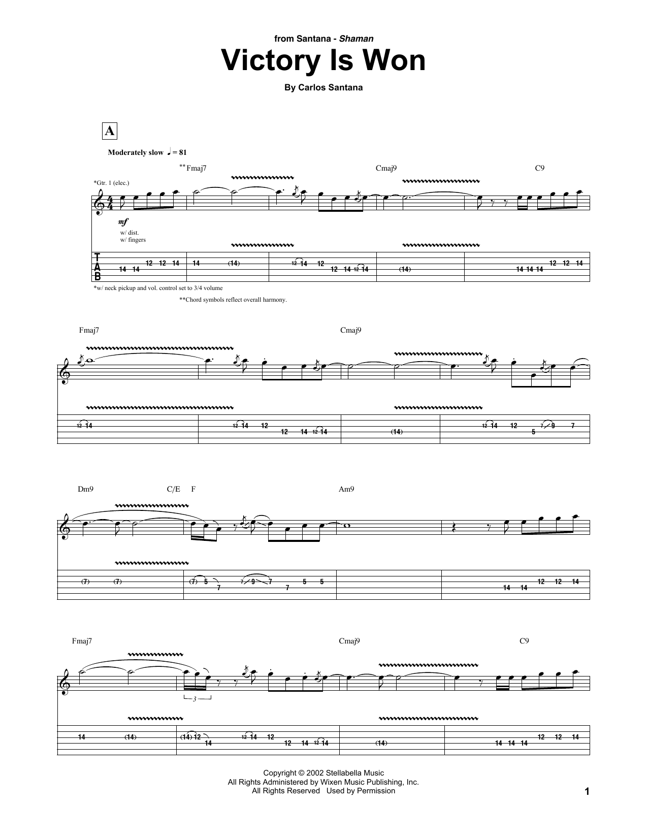 Preview Carlos Santana Victory Is Won Rock sheet music, notes and chords for Guitar Tab, SKU: 188512 Victory Is Won sheet music