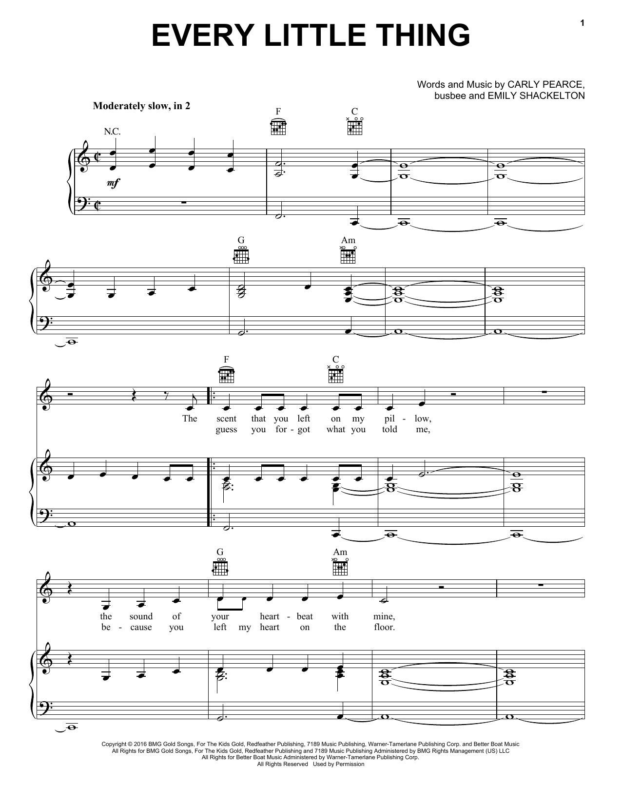 Carly Pearce Every Little Thing Sheet Music Notes & Chords for Piano, Vocal & Guitar (Right-Hand Melody) - Download or Print PDF