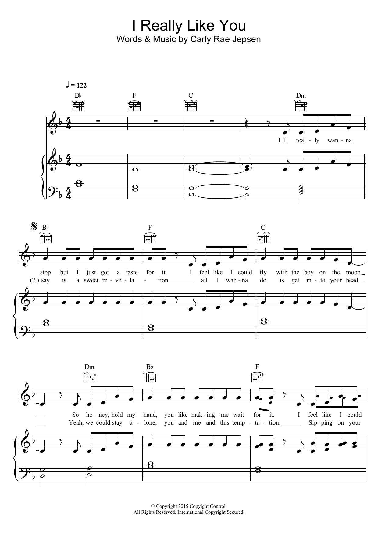 Carly Rae Jepsen I Really Like You Sheet Music Notes & Chords for Piano, Vocal & Guitar (Right-Hand Melody) - Download or Print PDF