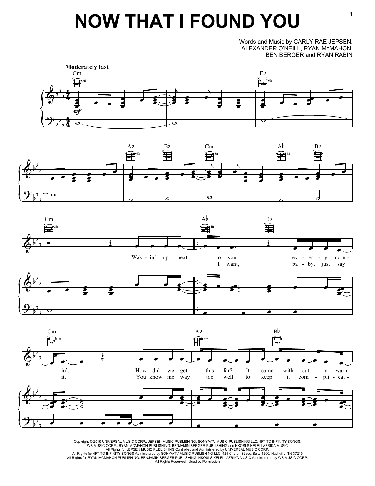 Carly Rae Jepsen Now That I Found You Sheet Music Notes & Chords for Piano, Vocal & Guitar (Right-Hand Melody) - Download or Print PDF