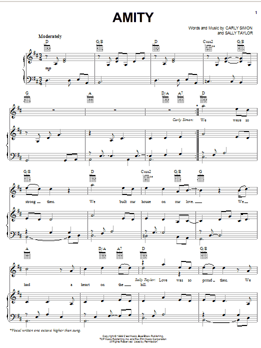 Carly Simon Amity Sheet Music Notes & Chords for Piano, Vocal & Guitar (Right-Hand Melody) - Download or Print PDF Carly Simon Amity Sheet Music Notes & Chords for Piano, Vocal & Guitar (Right-Hand Melody) - Download or Print PDF