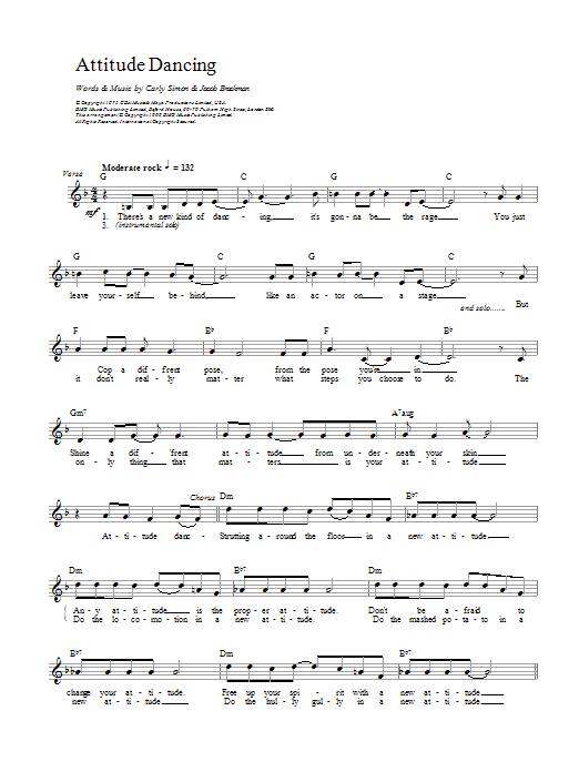 Carly Simon Attitude Dancing Sheet Music Notes & Chords for Piano, Vocal & Guitar (Right-Hand Melody) - Download or Print PDF