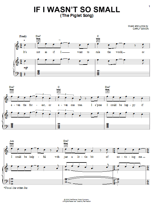 Carly Simon If I Wasn't So Small (The Piglet Song) Sheet Music Notes & Chords for Piano, Vocal & Guitar (Right-Hand Melody) - Download or Print PDF
