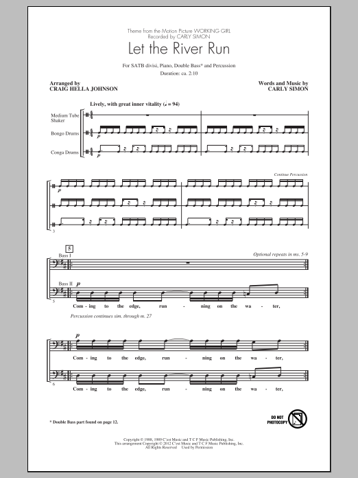 Carly Simon Let The River Run (arr. Craig Hella Johnson) Sheet Music Notes & Chords for TTBB Choir - Download or Print PDF