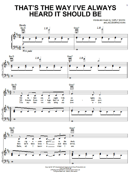 Carly Simon That's The Way I've Always Heard It Should Be Sheet Music Notes & Chords for Melody Line, Lyrics & Chords - Download or Print PDF