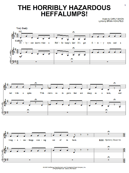 Carly Simon The Horribly Hazardous Heffalumps! Sheet Music Notes & Chords for Piano, Vocal & Guitar (Right-Hand Melody) - Download or Print PDF