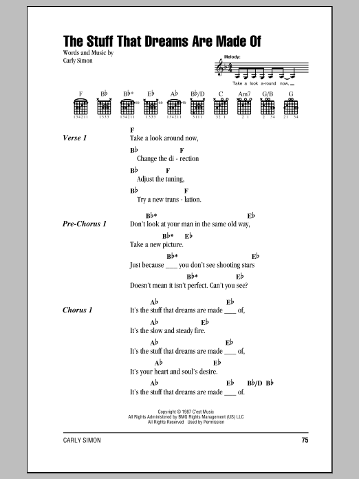 Carly Simon The Stuff That Dreams Are Made Of Sheet Music Notes & Chords for Lyrics & Chords - Download or Print PDF