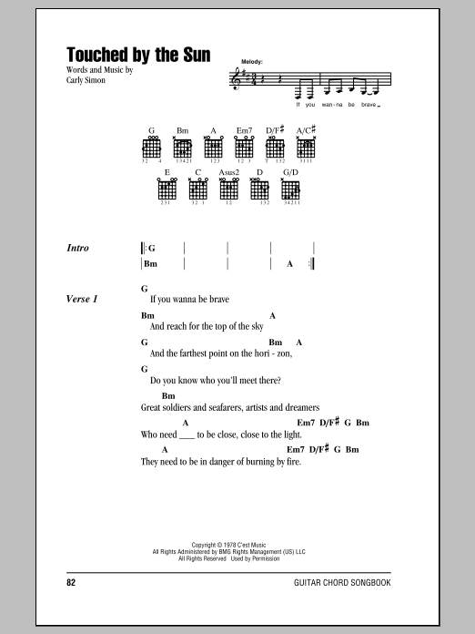 Carly Simon Touched By The Sun Sheet Music Notes & Chords for Lyrics & Chords - Download or Print PDF Carly Simon Touched By The Sun Sheet Music Notes & Chords for Lyrics & Chords - Download or Print PDF