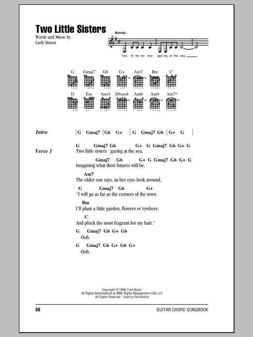Carly Simon Two Little Sisters Sheet Music Notes & Chords for Lyrics & Chords - Download or Print PDF