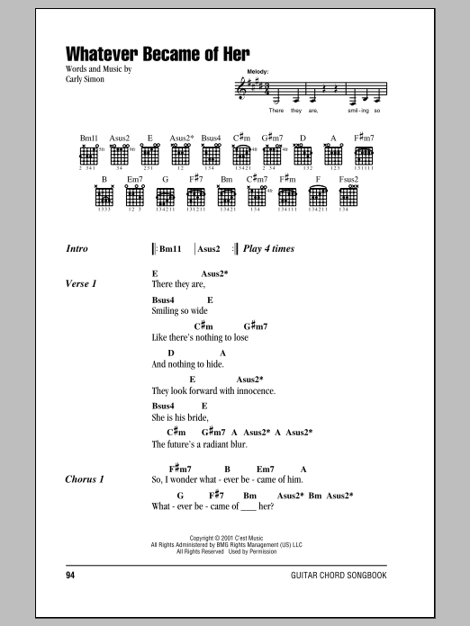 Carly Simon Whatever Became Of Her Sheet Music Notes & Chords for Lyrics & Chords - Download or Print PDF Carly Simon Whatever Became Of Her Sheet Music Notes & Chords for Lyrics & Chords - Download or Print PDF