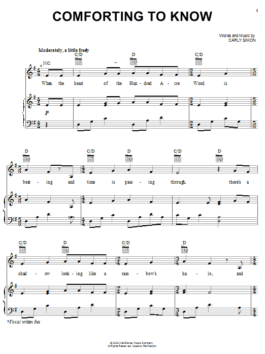 Preview Carly Simon Comforting To Know Film and TV sheet music, notes and chords for Piano, Vocal & Guitar (Right-Hand Melody), SKU: 23284 sheet music, piano notes, chords, guitar tabs, score, transpose, transcribe, how to play, guide, download, learn, tutorial, progression, song, artist, awards, billboard, mtv, vh1, tour, single, album, release