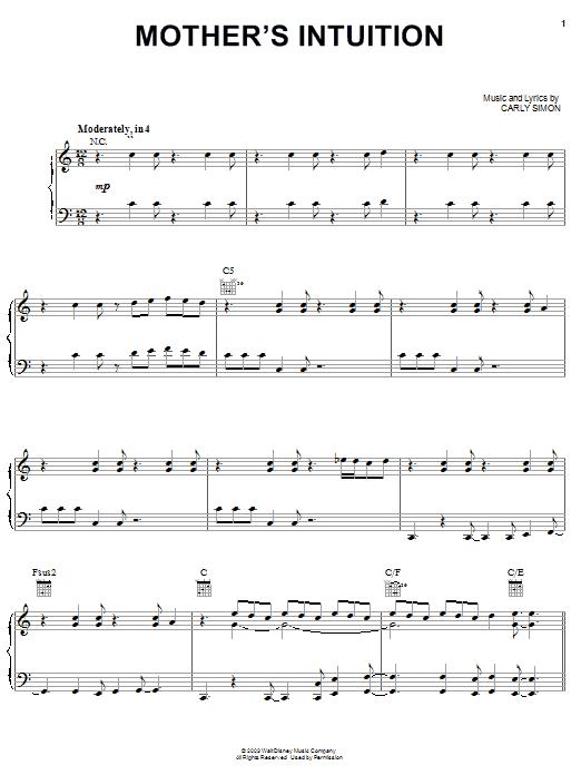 Preview Carly Simon Mother's Intuition Film and TV sheet music, notes and chords for Piano, Vocal & Guitar (Right-Hand Melody), SKU: 23279 sheet music, piano notes, chords, guitar tabs, score, transpose, transcribe, how to play, guide, download, learn, tutorial, progression, song, artist, awards, billboard, mtv, vh1, tour, single, album, release
