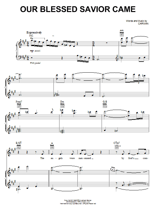Carman Our Blessed Savior Came Sheet Music Notes & Chords for Piano, Vocal & Guitar (Right-Hand Melody) - Download or Print PDF