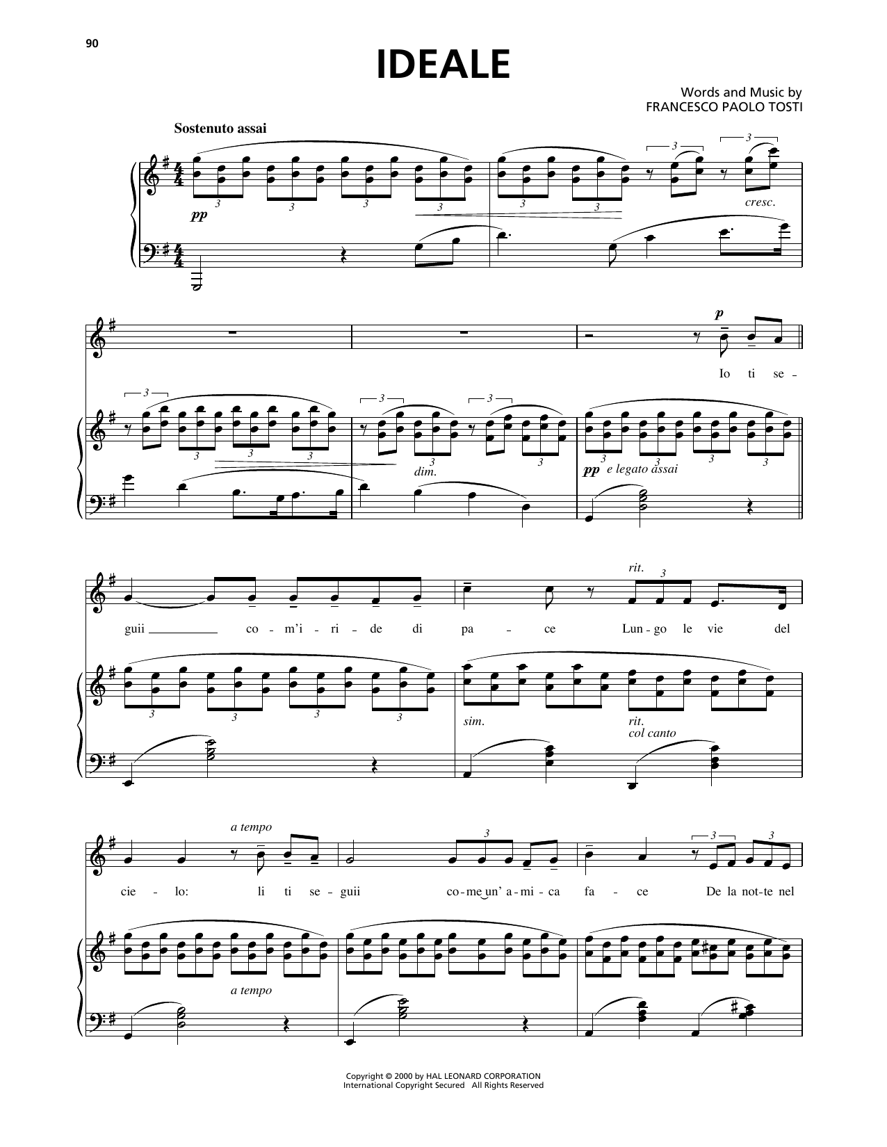Carmelo Errico Ideale Sheet Music Notes & Chords for Piano, Vocal & Guitar Chords (Right-Hand Melody) - Download or Print PDF