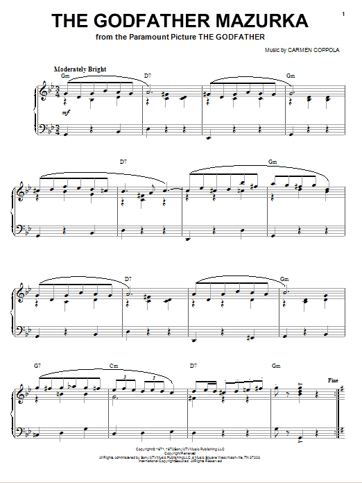 Carmen Coppola The Godfather Mazurka Sheet Music Notes & Chords for Piano, Vocal & Guitar (Right-Hand Melody) - Download or Print PDF Carmen Coppola The Godfather Mazurka Sheet Music Notes & Chords for Piano, Vocal & Guitar (Right-Hand Melody) - Download or Print PDF