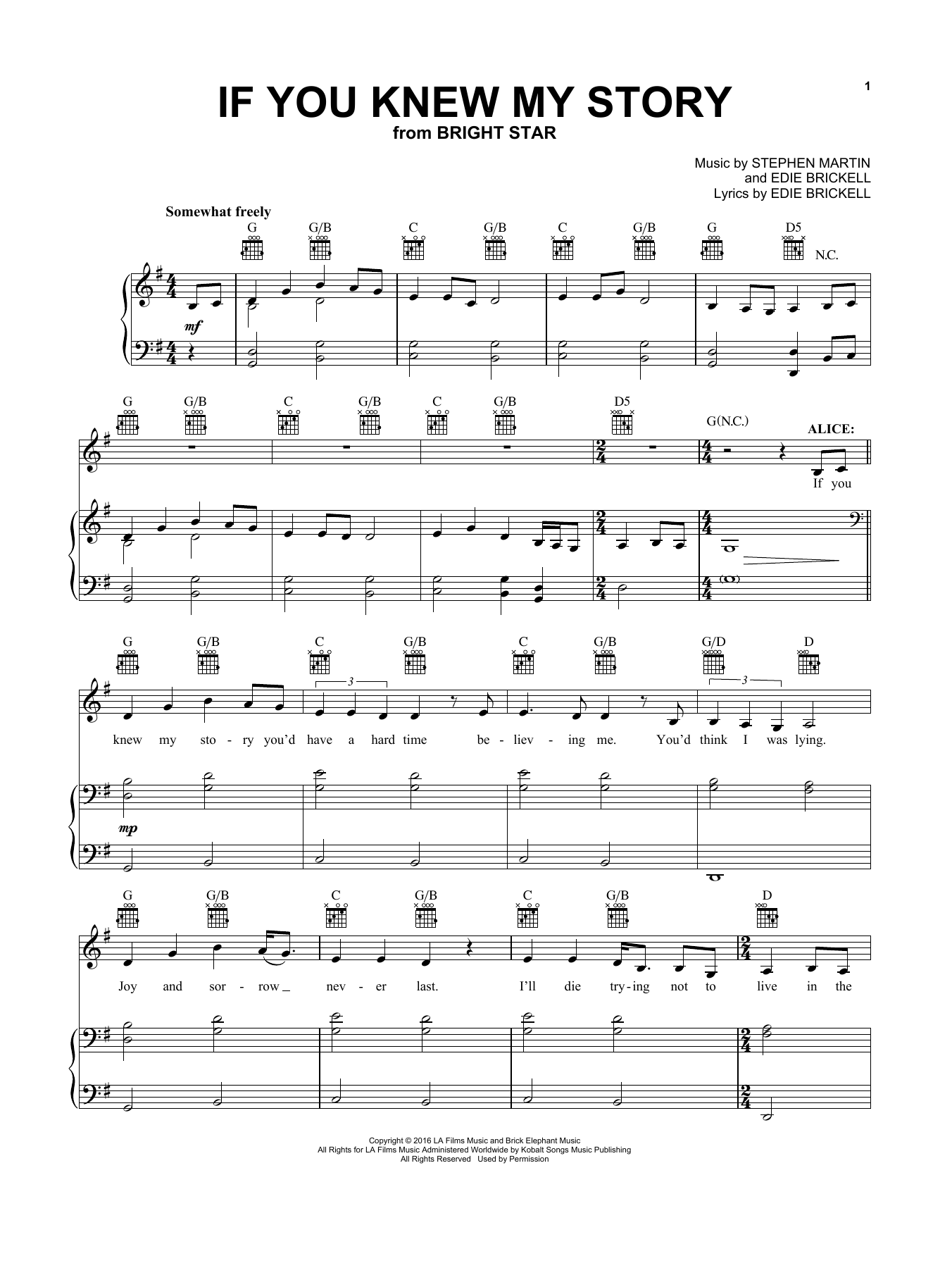 Carmen Cusack If You Knew My Story (from Bright Star Musical) Sheet Music Notes & Chords for Vocal Pro + Piano/Guitar - Download or Print PDF