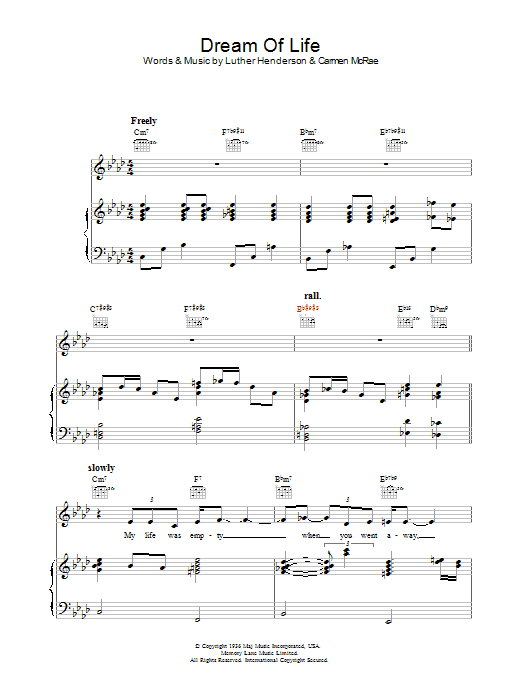 Carmen McRae Dream Of Life Sheet Music Notes & Chords for Piano, Vocal & Guitar - Download or Print PDF