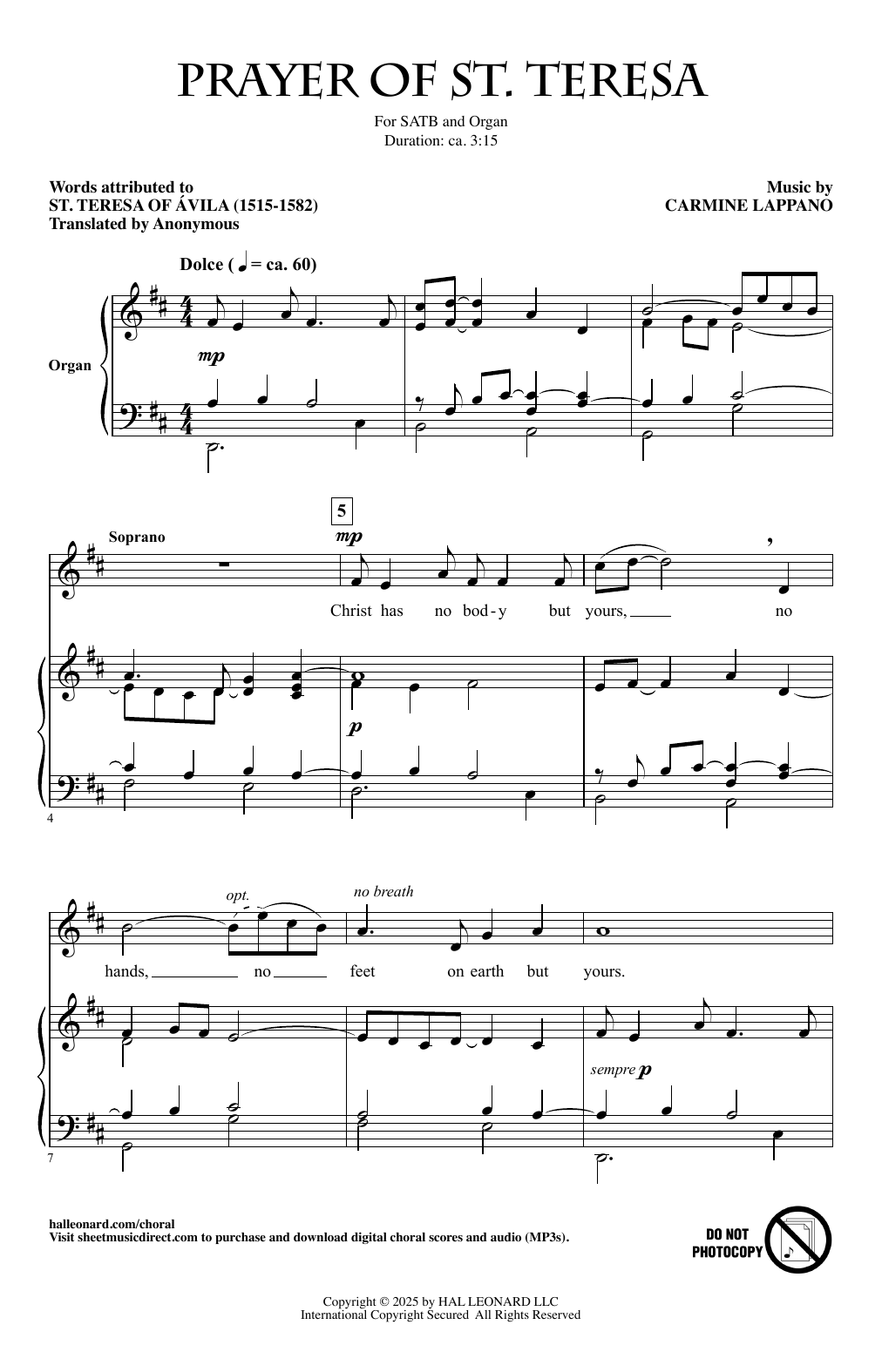 Carmine Lappano Prayer Of St. Teresa Sheet Music Notes & Chords for SATB Choir - Download or Print PDF