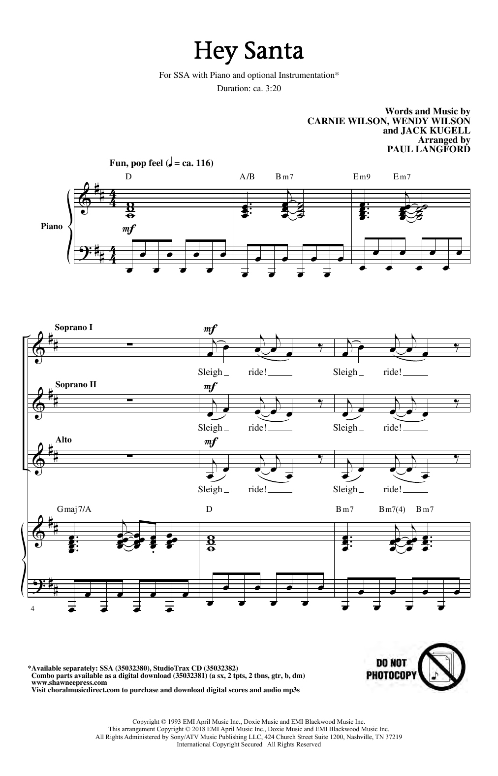 Carnie & Wendy Wilson Hey Santa! (arr. Paul Langford) Sheet Music Notes & Chords for SSA Choir - Download or Print PDF