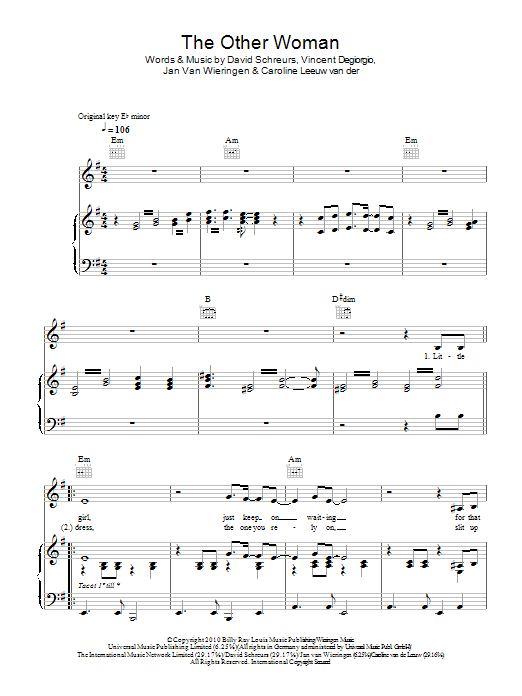 Caro Emerald The Other Woman Sheet Music Notes & Chords for Piano, Vocal & Guitar (Right-Hand Melody) - Download or Print PDF