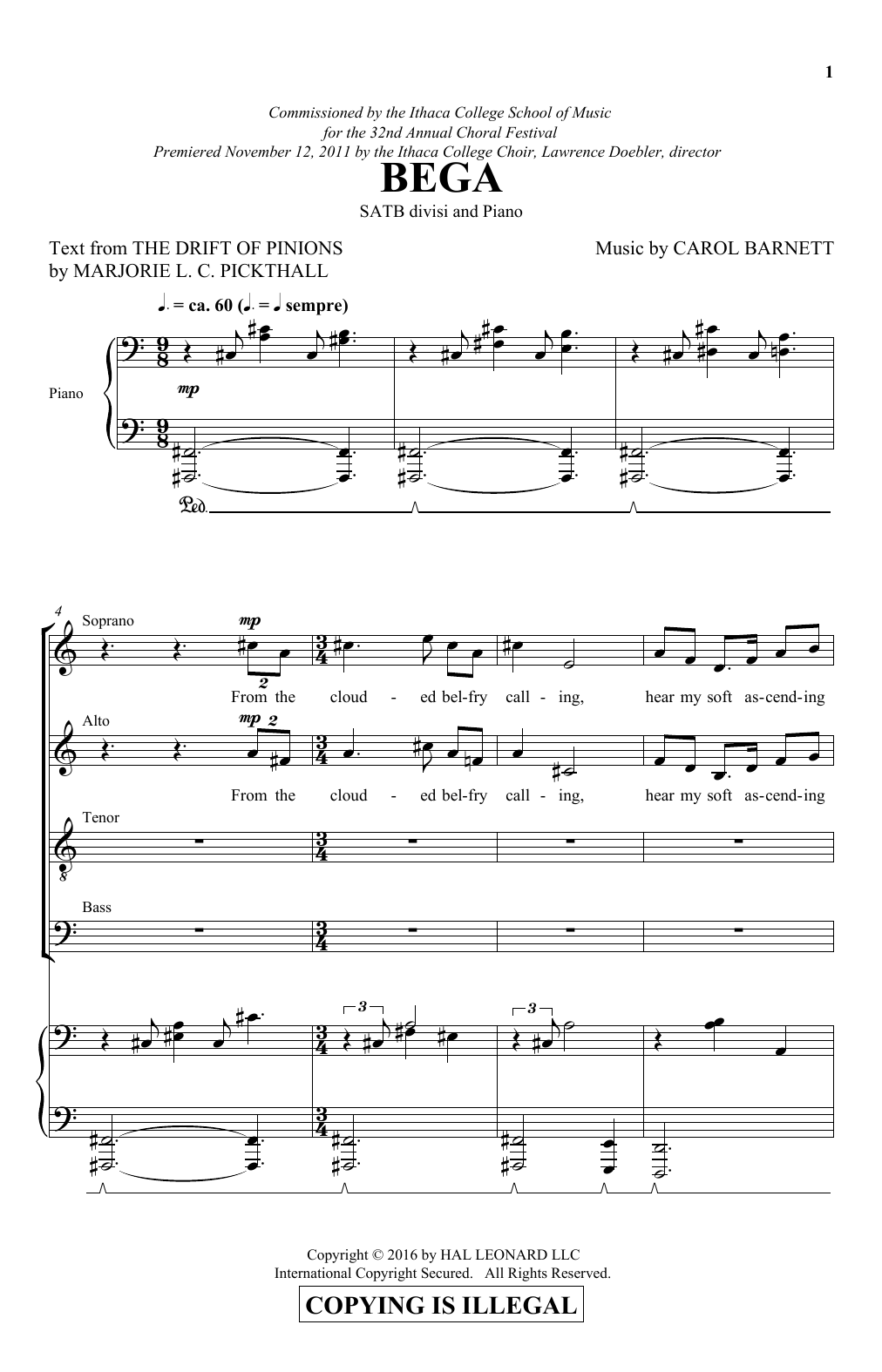 Carol Barnett Bega Sheet Music Notes & Chords for SATB Choir - Download or Print PDF