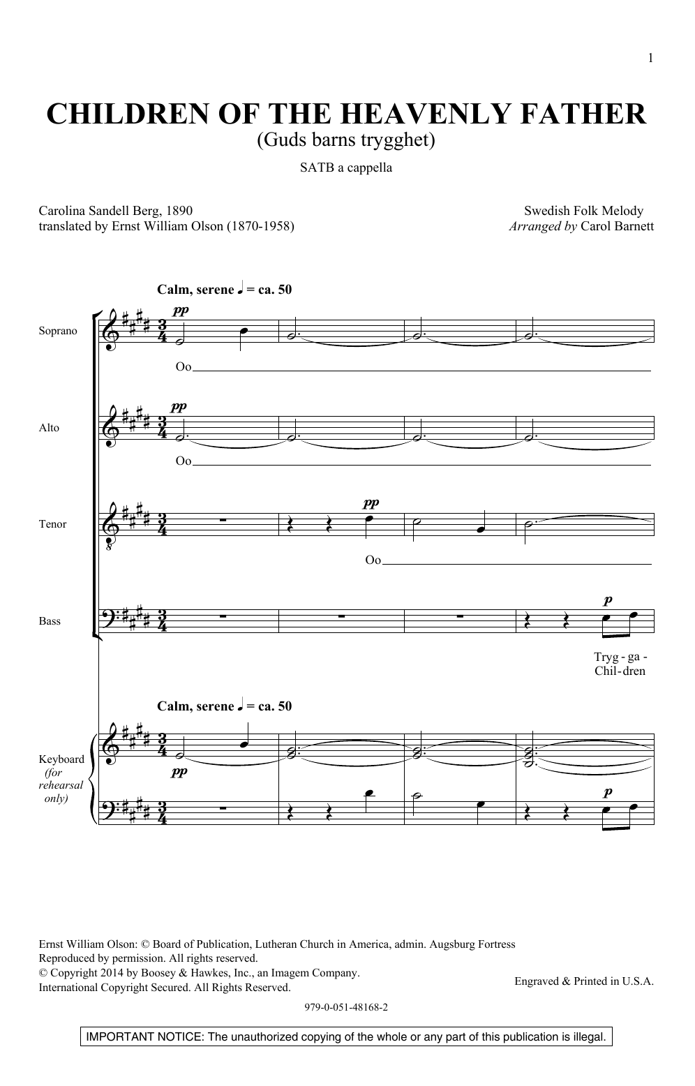 Carol Barnett Children Of The Heavenly Father Sheet Music Notes & Chords for SATB Choir - Download or Print PDF