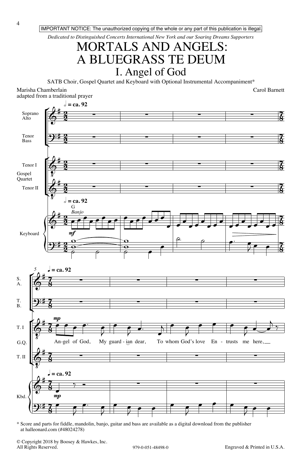 Carol Barnett Mortals & Angels: A Bluegrass Te Deum Sheet Music Notes & Chords for SATB Choir - Download or Print PDF