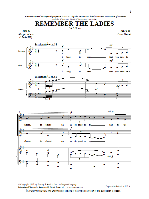 Carol Barnett Remember The Ladies Sheet Music Notes & Chords for 2-Part Choir - Download or Print PDF