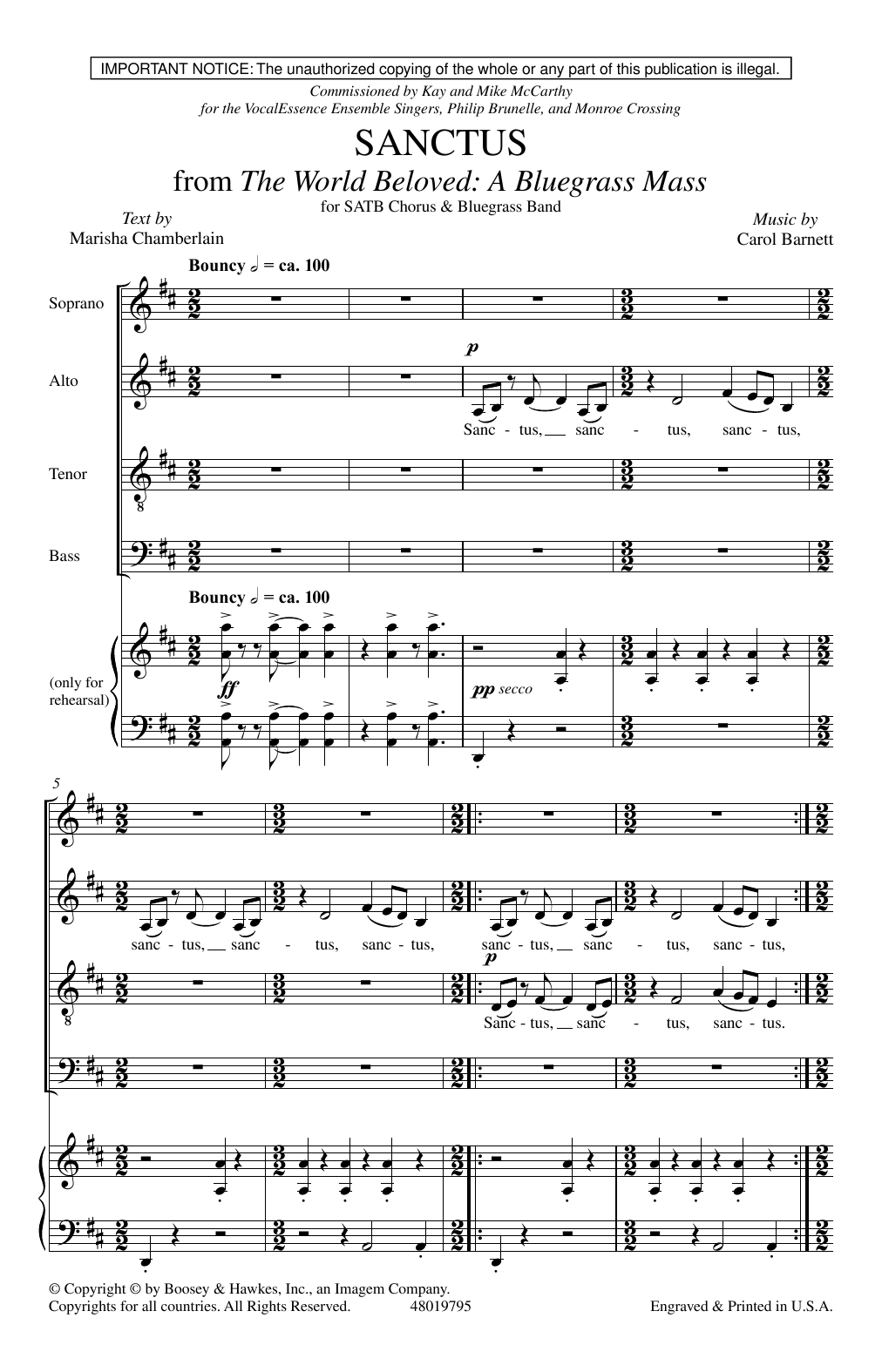 Carol Barnett Sanctus (from The World Beloved: A Bluegrass Mass) Sheet Music Notes & Chords for SATB Choir - Download or Print PDF