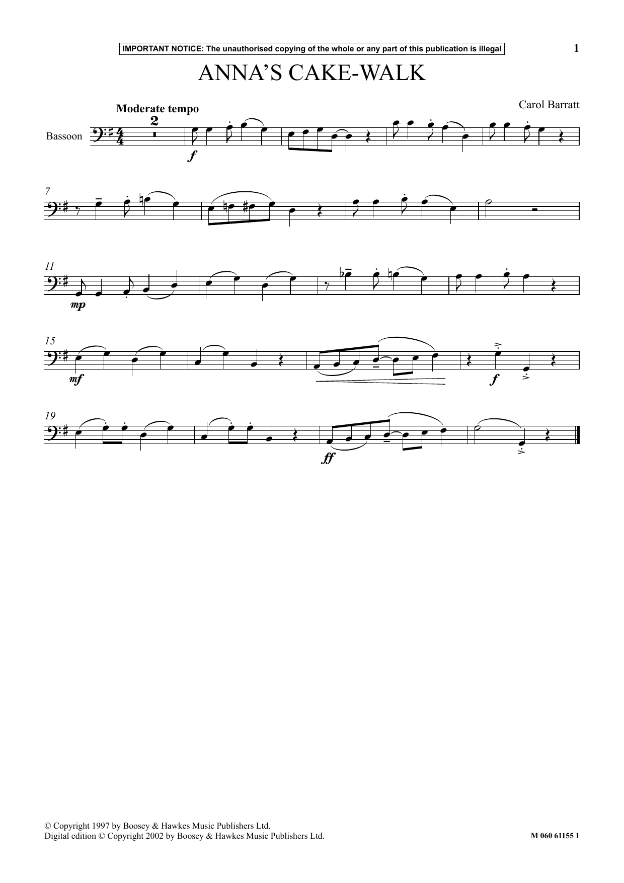 Carol Barratt Anna's Cake Walk Sheet Music Notes & Chords for Instrumental Solo - Download or Print PDF