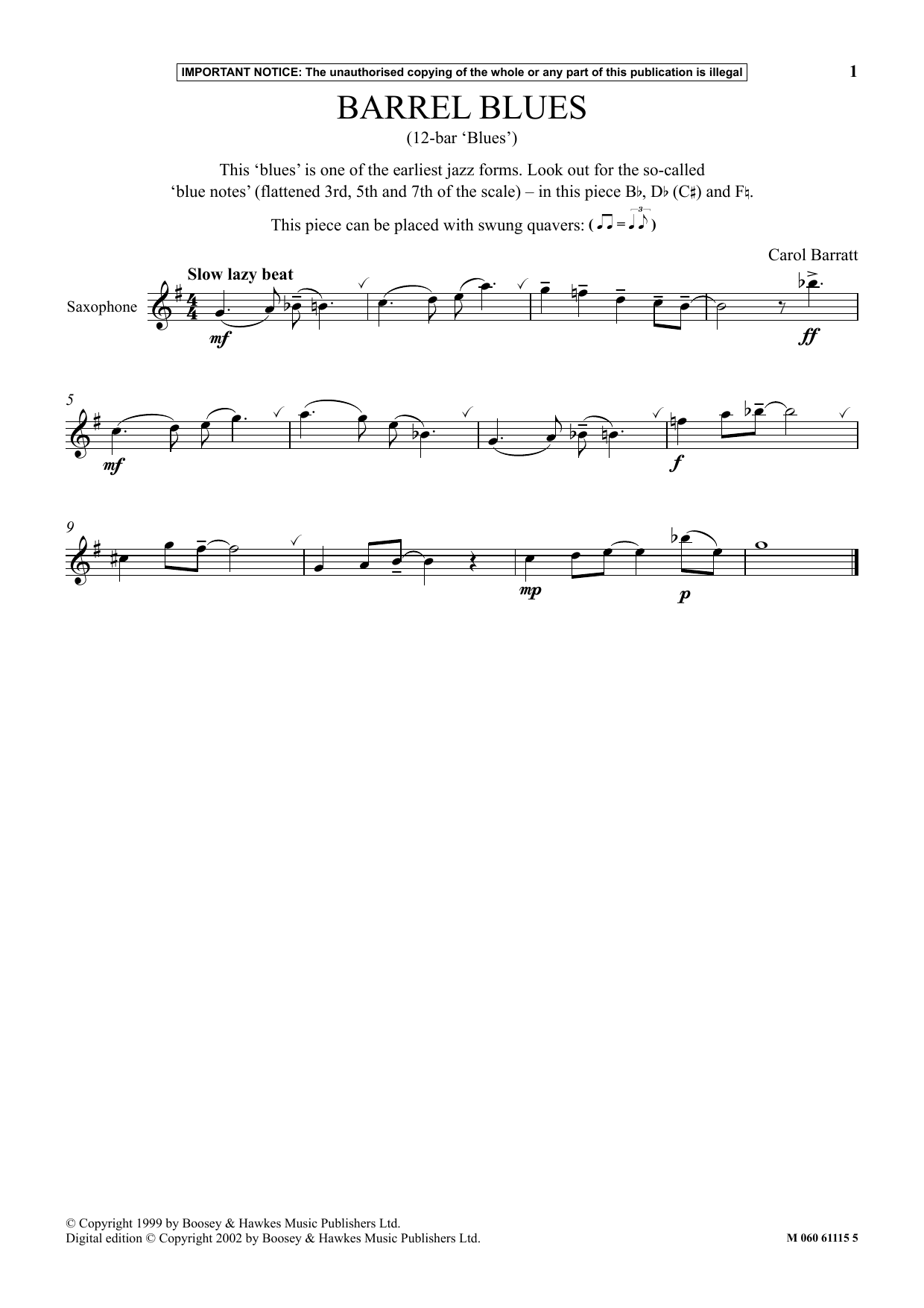Carol Barratt Barrel Blues Sheet Music Notes & Chords for Instrumental Solo - Download or Print PDF