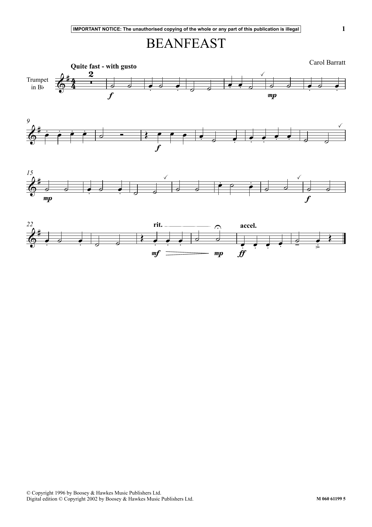 Carol Barratt Beanfeast Sheet Music Notes & Chords for Instrumental Solo - Download or Print PDF