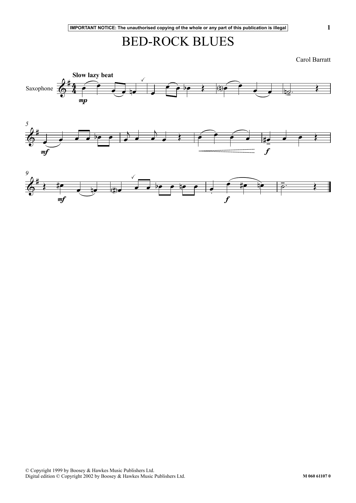 Carol Barratt Bed-Rock Blues Sheet Music Notes & Chords for Instrumental Solo - Download or Print PDF