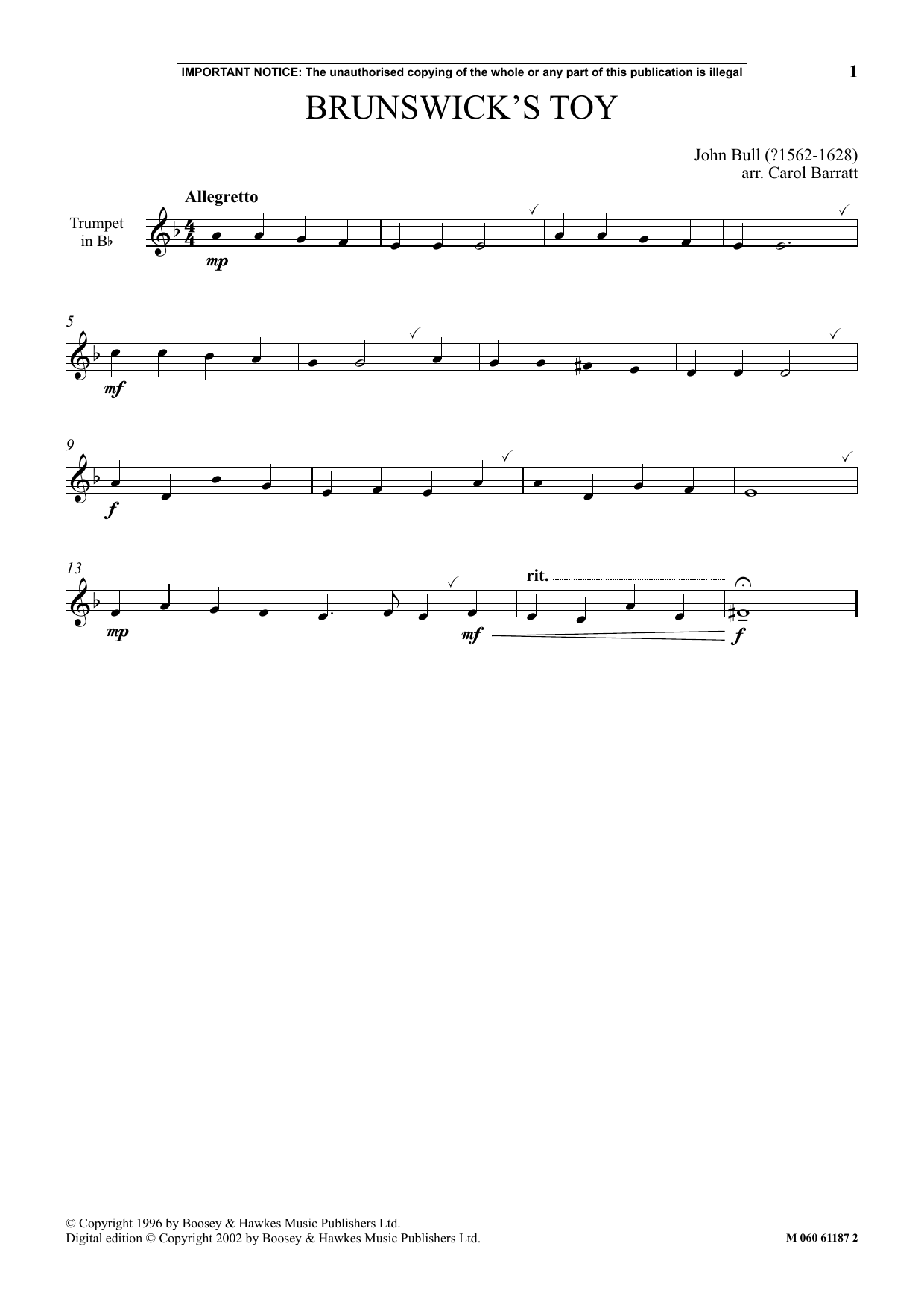 Carol Barratt Brunswick's Toy Sheet Music Notes & Chords for Instrumental Solo - Download or Print PDF