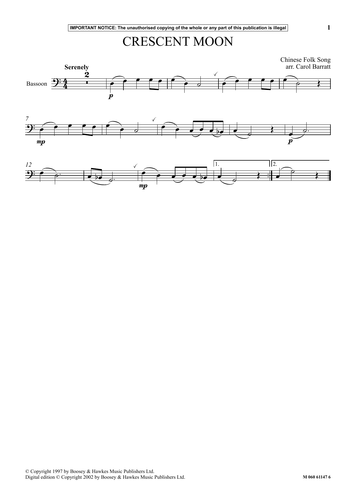 Carol Barratt Crescent Moon Sheet Music Notes & Chords for Instrumental Solo - Download or Print PDF