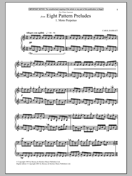 Carol Barratt Eight Pattern Preludes, 1. Moto Perpetuo Sheet Music Notes & Chords for Piano - Download or Print PDF