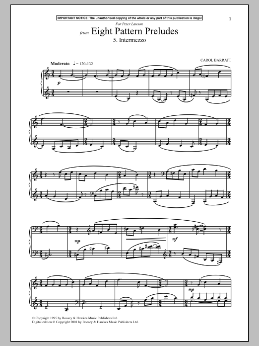 Carol Barratt Eight Pattern Preludes, 5. Intermezzo Sheet Music Notes & Chords for Piano - Download or Print PDF