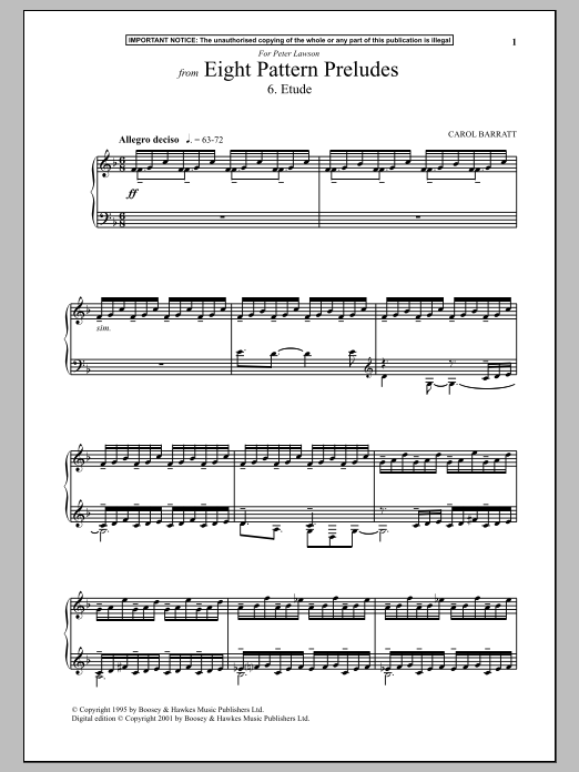 Carol Barratt Eight Pattern Preludes, 6. Etude Sheet Music Notes & Chords for Piano - Download or Print PDF