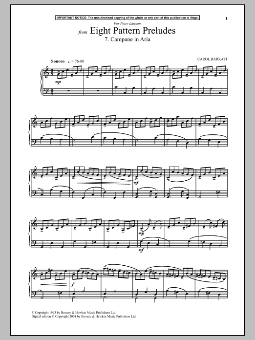 Carol Barratt Eight Pattern Preludes, 7. Campane In Aria Sheet Music Notes & Chords for Piano - Download or Print PDF