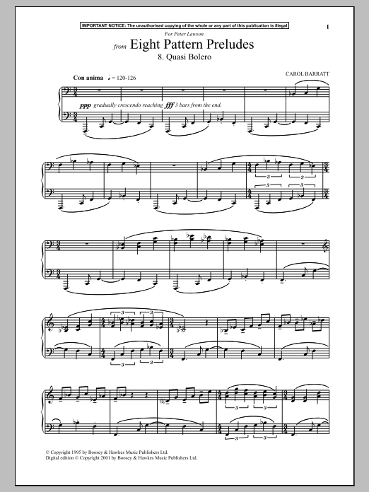 Carol Barratt Eight Pattern Preludes, 8. Quasi Bolero Sheet Music Notes & Chords for Piano - Download or Print PDF